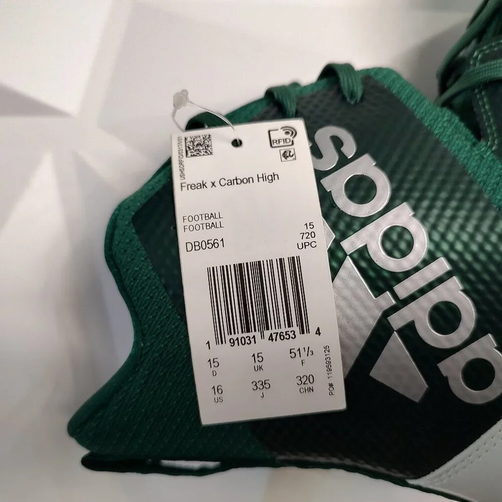 Adidas Mens Football Cleats 16 White Green Shoe Lacrosse Freak X Carbon High - Picture 10 of 13